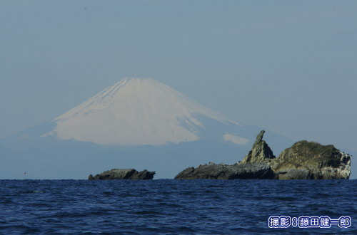 写真：館山湾の雀島と富士山。カヤックで新たな被写体を探してみてください。
